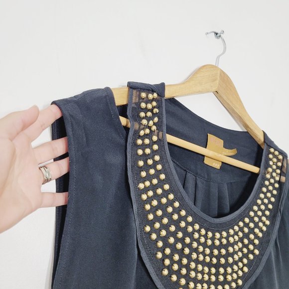 Ali-Ro Cap Sleeve Mini Shift Dress Black Studded Neckline Pockets Womens NWT 2 - Picture 2 of 10